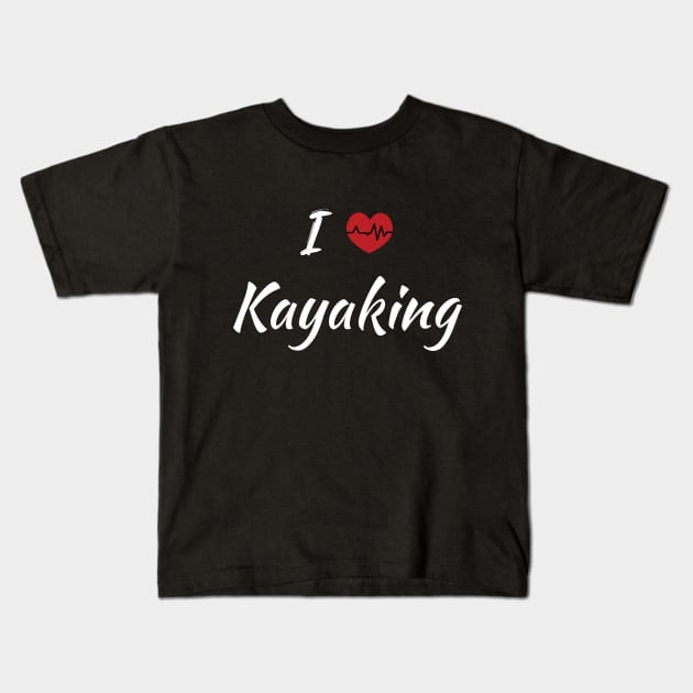 I Love Kayaking Cute Red Heartbeat Kids T-Shirt by SAM DLS